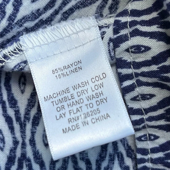 Just Living Women's White & Navy Button Up Shirt - L - VGUC - Rayon Linen Blend - Picture 4 of 8